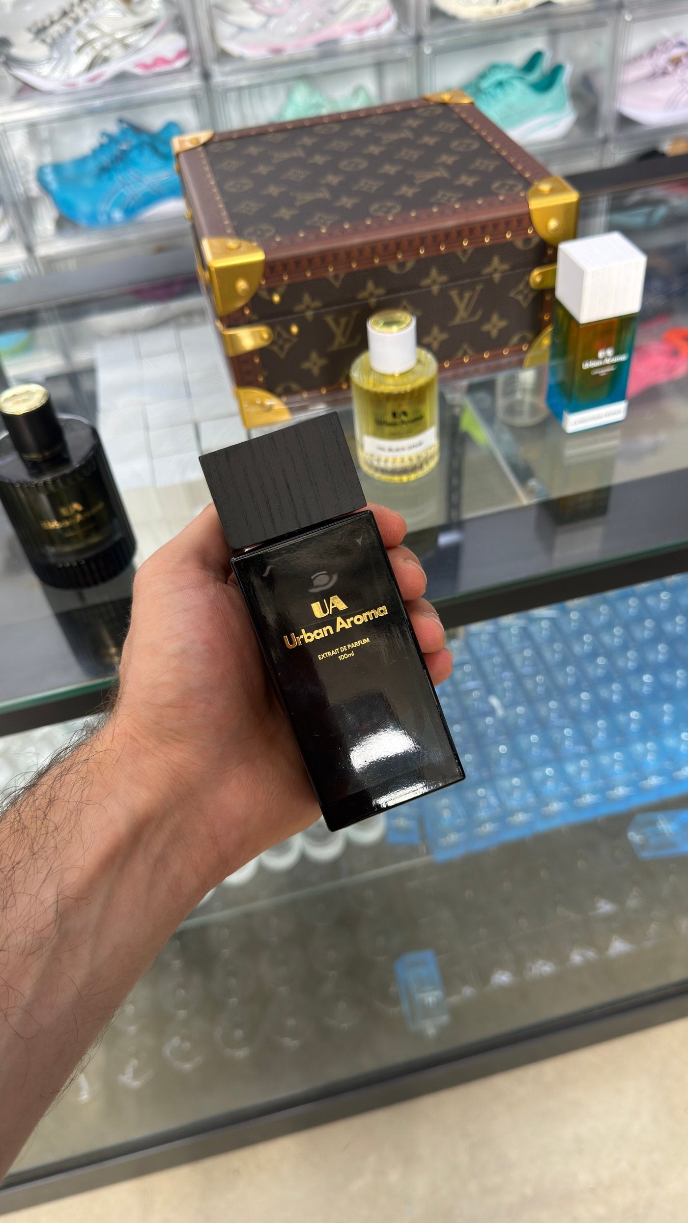 Urban Aroma bottle design photographed in our shop